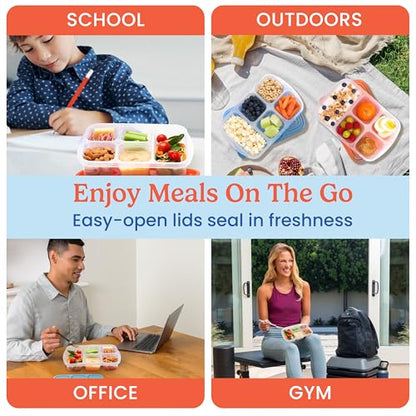 Bentgo Easyboxes - Reusable 5-Compartment Food Containers, Stackable 8-Piece Set, 4 Trays & 4 Lids, BPA-Free Food Storage for Meal Prep, School, & Work; Lunch Boxes with Patented Design (Classic) - color: Classic