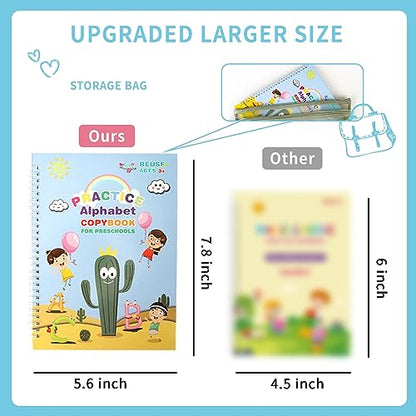 LUCKFUTURE Grooved Handwriting Book Practice, Magic Copybooks for Kids Reusable Handwriting Practice Set, Preschool Calligraphy Workbook with a Storage Bag for Easy Use - size: Grooved Handwriting Practice Book