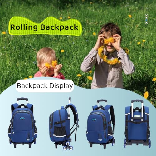 Mfikaryi Solid Color Elemetary Rolling Backpack,Camo Prints Kids Wheeled School BookBag,Backpack with wheels for boys - color: Blue