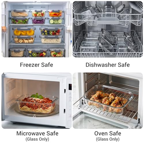 Dealusy 10 Sets (20-Piece) 36 oz & 12 oz Glass Food Storage Containers with lids, Airtight Leak-proof Glass Meal Prep Containers with Lids, Microwave Oven Freezer Dishwasher Safe, Gray - color: Gray