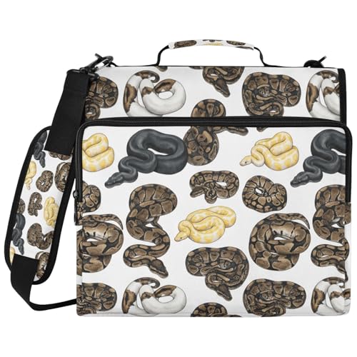 Pythons 2inch 3 Ring Zipper Binder Multi-Pocket Storage Holds 14 Inch Laptop for Students and Office Use - color: Pythons