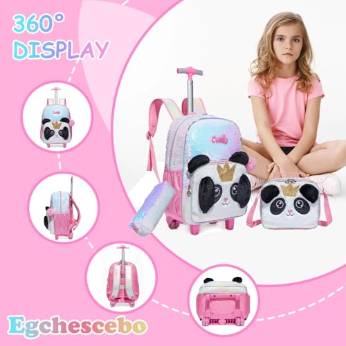 Kids Rolling Cats Backpack for Girls Plush Trolley Suitcases Luggage Travel with Wheels Bookbag Wheeled 17" 3PCS Roller Backpacks Set Toddler Back Pack School Bags for Elementary Pink - color: 5315-maomi-pink