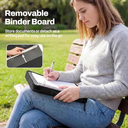 SUNEE Zipper Binder 1 Inch, Removable 3-Ring Binder, 175-Sheet Capacity, 5-Tab Dividers Expanding File Folder, Small Binder Bag Organizer Storage for Student School Classroom Supplies, Black - color: Black