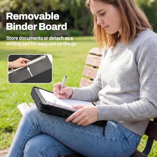 SUNEE Zipper Binder 1 Inch, Removable 3-Ring Binder, 175-Sheet Capacity, 5-Tab Dividers Expanding File Folder, Small Binder Bag Organizer Storage for Student School Classroom Supplies, Black - color: Black