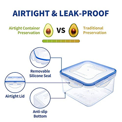 KIGI 42 oz Square Food Storage Containers, Leak-proof &Airtight, 4-Sided Locking Lid, Ideal for Lunch, Meal Prep, Leftover & Salad, BPA-Free Plastic, 5.2 cup, 6 Piece Set - size: 5.2 cup (6-Piece)