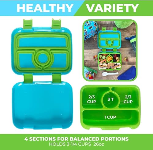 Bento Lunch Box for Kids with Thermo for Hot Food Soup, Insulated Lunch Bag and Ice Cold Pack Set, Stainless Steel Lunch Thermal, Container Boxes with 4 Compartments, Green Robot - color: Robot Set