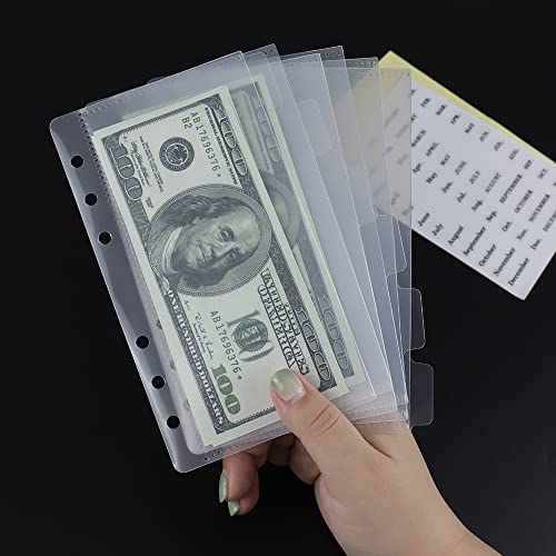A6 Clear PP Cash Envelopes 2 Set 6 Tabs Binder Pockets Dividers 12 Sheets Budget Zipperless 6 Hole Loose Leaf Index Envelopes for 6 Ring Binder Money Bills Organizer (A6) - size: A6