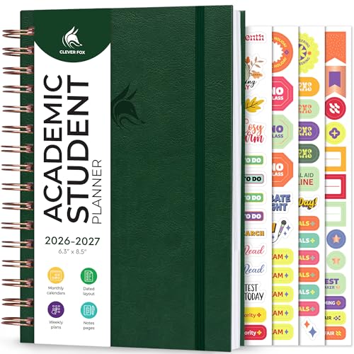 Clever Fox Academic Student Planner 2026-2027 – Hardcover Spiral-Bound Planner for School & College with Weekly & Monthly Calendar (Forest Green) - color: Forest Green