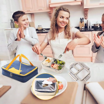Stainless Steel Bento Lunch Box Set with Spoon, Fork & Insulated Lunch Bag, 25oz Leakproof Bento Box for Adults & Kids, Ideal for School, Home, Office, Picnic & Healthy meal prep containers (Beige) - color: Beige