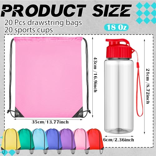 40 Pcs 17 oz Plastic Water Bottles Bulk and Drawstring Backpack Set for Back to School Gifts Reusable Flip Top Leakproof Water Bottles with Handle Adults Sports Gym Travel Outdoor(Fresh) - color: Fresh