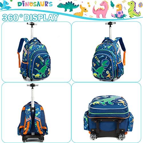 Meetbelify Boys Dinosaur Rolling Backpack Kids Backpacks with Wheels for School Bags Luggage - color: Dinosaur