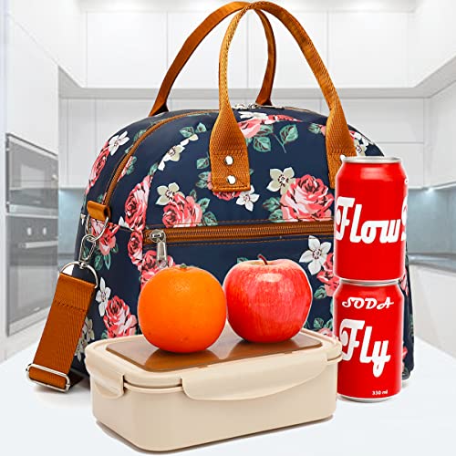 FlowFly Insulated Lunch Bag With Shoulder Strap for Women, Men, and Kids, Large and Reusable, Handle, Freezable Work and School Travel Tote and Meal Prep Organizer,Peony - color: Peony