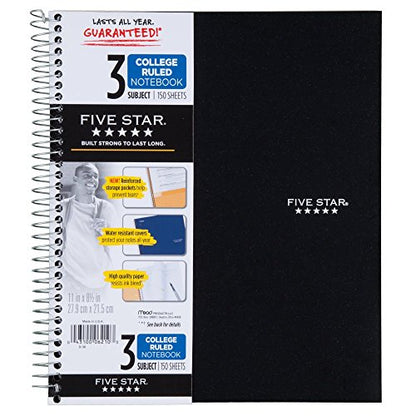Five Star 06210 Wirebound 3-Subject Notebook, College Rule, 11 x 8 1/2, 150 Sheets, Assorted (Pack of 2) - size: 150 (Pack of 2)