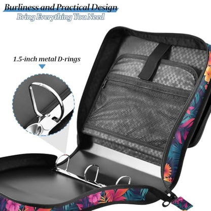 Orange Red Hibiscus Flower Zipper Binder 3 Ring with Handle and Shoulder Strap, 500 Sheet Binder Organizer Capacity & Multi-Pockets for School Office - color: A6718