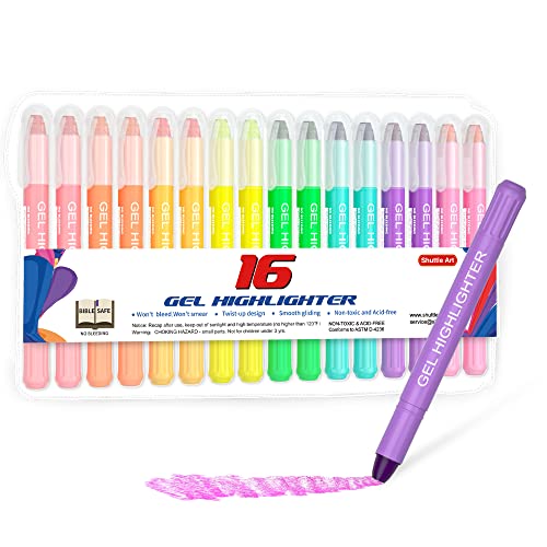 Shuttle Art 16 Pack Gel Highlighters, 8 Assorted Colors Highlighter Study Kit, Great for Journaling, Highlighting and Studying - color: 16 Pack Gel Highlighter