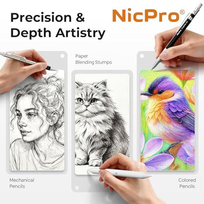 Nicpro 52PCS Art Drawing Supplies Kit, Metal Mechanical Pencil Set 0.5, 0.7, 0.9 & 2mm, 9x12 Sketch Book, 12 Fineliner Pens, 20 Tubes Leads, School Supplies Drawing Kit for Artist Adults Sketching - size: 52