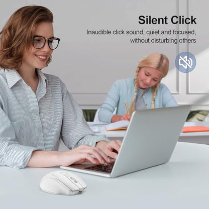 TECKNET Wireless Mouse, BT 5.0/2.4G, Rechargeable 6-DPI Silent, White | Bluetooth 5.0/3.0 & USB A, 2-Device Easy Switch, Wide OS Compatible, 6 Buttons, 6-DPI up to 4800, Ergonomic for S to M Hands - color: White
