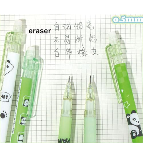 MOZXIRZ 4 Pcs Cute Mechanical Pencils with Eraser 0.5mm Cartoon Panda Mechanical Pencil School Pencil for Women (6pcs Panda) - color: 6pcs Panda