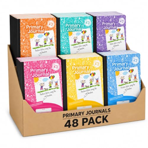 Primary Composition Notebook K-2, Primary Journal Grades K 2, Preschool, 1st Grade, Kindergarten Notebooks, Primary Ruled - 9.75 x 7.50 - Sturdy Covers - 100 Sheets - Assorted Colors (Bulk - 48 Pack) - style: Bulk - 48 Pack