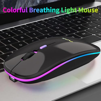 Wireless Bluetooth Mouse for Laptop, Rechargeable Mouse 2.4G USB Optical Wireless Mouse, LED Slim Dual Mode(Bluetooth 5.0 and 2.4G) Wireless for Laptop, PC, Mac OS, Android, Windows (Black) - color: Black