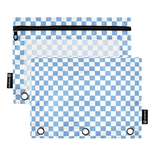 Emelivor Blue Checkerboard Pencil Pouch for 3 Ring Binder 2 Pack Large Capacity Pencil Pouches with Zipper Clear Binder Pencil Case Bag for Home Office School Supplies - color: Colored035