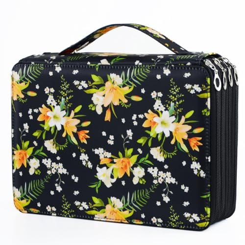 YOUNGCOL 200 Slots Colored Pencil Case Holder Large Capacity Color pencil organizer Storage (Black + Floral) - color: Black + Floral, size: 200 Slots