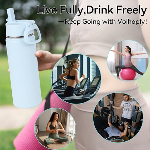Volhoply 20oz Insulated Stainless Steel Water Bottle with Straw Lid, Kids Wide Mouth Double Wall Vacuum Cups with Handle,Reusable Outdoor Sports Metal Bottles,Travel Flask Keep Cold&Hot(Blue,1) - color: Blue