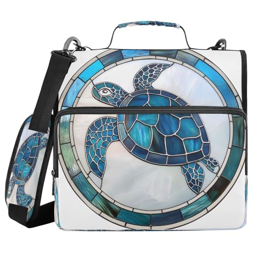 3 Ring Zipper Binder Blue Sea Turtle Binders Bag with Shoulder Strap 500 Sheets Paper Organizer Trapper Keeper Documents Storage File Folder for School Office - color: A439