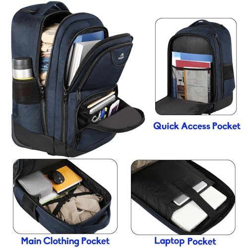 MATEIN Backpack with Wheels, Travel-friendly Rolling Laptop Backpack | Fit 17 Inch Notebook, Freewheel, Carry on Luggage Business bag, College Trolley Suitcase, Computer Bag, Compact, Blue - color: Blue, size: 17-inch