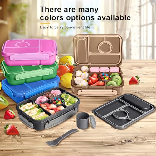 Amathley Bento Box Adult Lunch Box Kids,Lunch Containers for Adults/Kids/Toddler,5 Compartments Bento Lunch Box with Sauce Vontainers,Microwave & Dishwasher & Freezer Safe,BPA-Free (Dark Gray) - color: Dark Gray