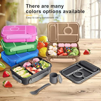 Amathley Bento Box Adult Lunch Box Kids,Lunch Containers for Adults/Kids/Toddler,5 Compartments Bento Lunch Box with Sauce Vontainers,Microwave & Dishwasher & Freezer Safe,BPA-Free (Dark Gray) - color: Dark Gray