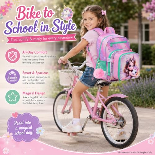 gxtvo 3PCS Girls Backpack, 16" Sequin Prechool Elementary Bookbag and Lunch Box - color: New Uv Printing Fairy Unicorn Clip-on Backpack