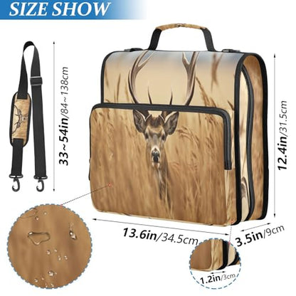 Deer Standing in Grass Zipper Binder 3 Ring with Shoulder Strap and Handle Multiple Pockets Expanding File Folder Organizer