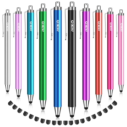 MEKO Stylus Pens for Touchscreens, 10 Pack Rubber Stylus | Thin Rubber Tip, Bundle w/ 20 Pcs Replacement Tips, Work for iPad iPhone Android Tablets All Touch Screen Devices - color: multicolored