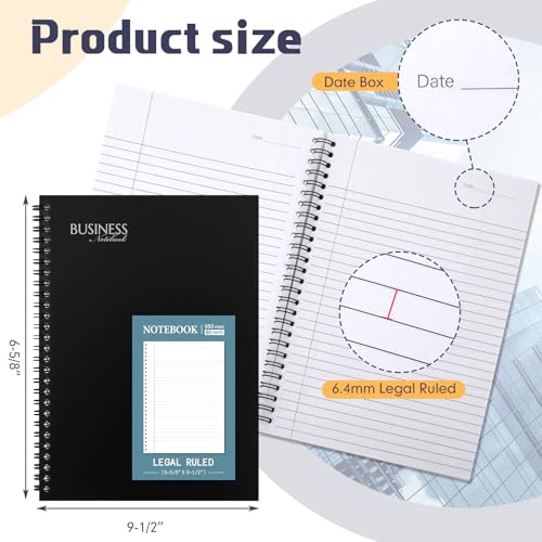 Resurhang 8 Pack Wirebound Business Notebook Legal Ruled Spiral Notebook 6-5/8" x 9-1/2" 80 Sheets Per Pad Professional Journal for Office Journal Planner Work Meeting Men Women(Blue)