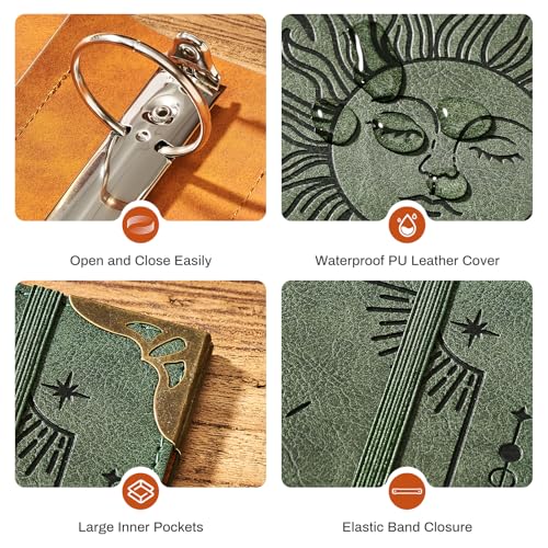 Ovesmusl PU Leather 3 Ring Binder 2 Inch Fits 8.5"x11" Letter Size Paper | 2 Inch Round Ring Binder Holds 500 Sheets, Notepad Paper Cover Loose Leaf Organizer, Green Sun - color: Green Sun, size: 2" Ring
