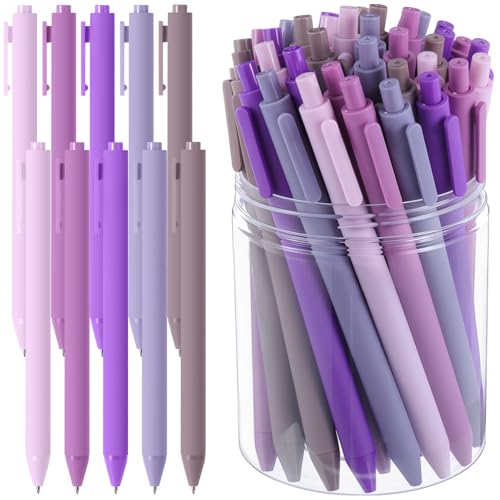 Crtiin 50 Pcs Gel Pens Bulk, 0.5mm Fine Point Black Ink Pen with Assorted Colored Retractable Quick Dry Pens for Office Teacher, Journaling, Server, Classroom, Back to School Supplies (Purple Series) - color: Purple Series