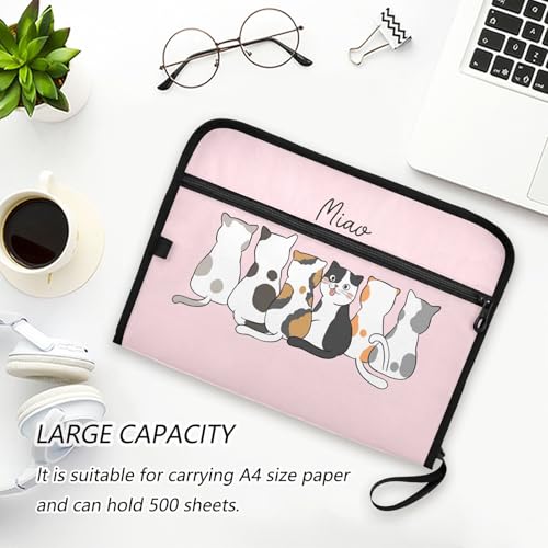 Cute Cats Pink Expanding Accordion File Folder with 13 Pockets and Zipper Closure - color: Cute Cats on Pink Background