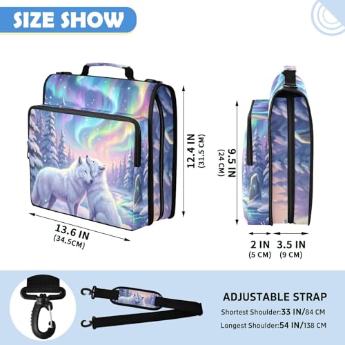 Wolves 2-inch 3 Ring Zipper Binder with Shoulder Strap Holds 14 Inch Laptop for Students and Office - color: Wolves