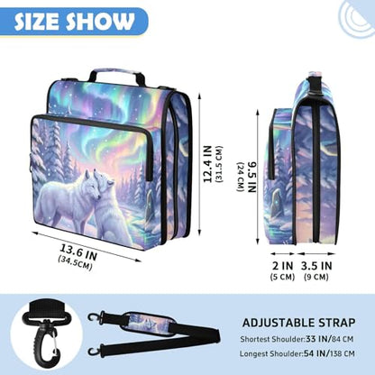 Wolves 2-inch 3 Ring Zipper Binder with Shoulder Strap Holds 14 Inch Laptop for Students and Office - color: Wolves