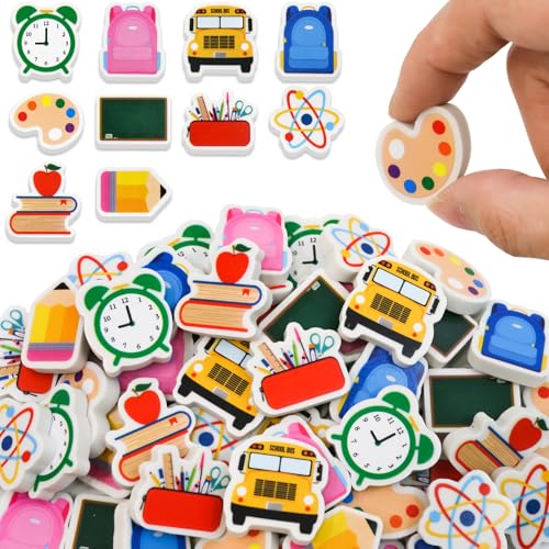 Ceiba Tree 60PCS Back to School Erasers Bulk for Kids Mini School Bus Schoolbag Alarm Pencil Blackboard Eraser for Student Classroom Prizes Stationery Homework Rewards Supplies Party Favors