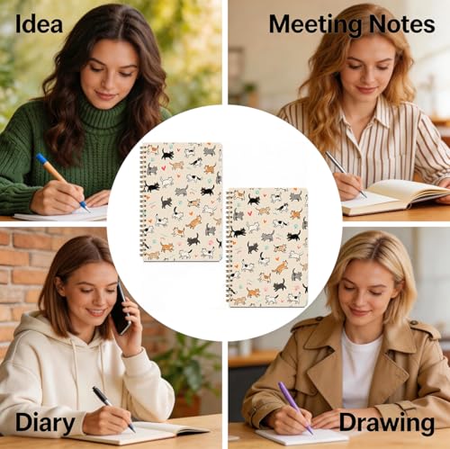 2 Pcs Cat Gifts for Women Spiral Notebook, Cute Cats College Ruled Spiral Notebook, Cats Themed Notebooks, 160 Ruled Pages Hardcover Journals for Writing Office, Cat Lover Gifts for Women Friend - color: Multicolour 0021