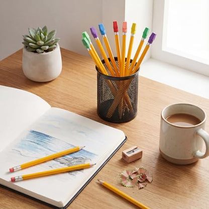 Gersoniel 24 Pack Classic Yellow No.2 HB Pencils with 48 Eraser Caps, Traditional Wooden Writing Unsharpened Pencils Bulk for Office, Home, Note Taking and Everyday Writing - color: Yellow