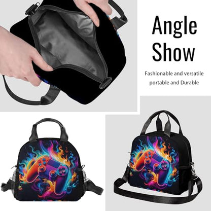 Game Lunch Bag Reusable Insulated Lunch Box Large Capacity Meal Tote for Kids Women Men Cooler Bag Waterproof Adjustable Shoulder Strap Gamer Lunch Tote for Work School Picnic Travel Hiking Office - color: Game08