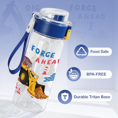 Tritan Kids Water Bottle for School, 18.6 oz Leakproof 2-in-1 Toddler Water Bottle with a Pop-up Detachbale Straw, Dishwasher Safe (Construction Truck) - color: Construction Truck
