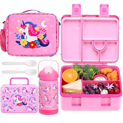 rockpapa Kids Lunch Box Set with 14oz Insulated Water Bottle & Lunch Bag, Leakproof 5.5 Cups Bento Box for School & Children, BPA-Free, Microwave Safe for Boys Girls (Pink Unicorn) - color: Pink Unicorn