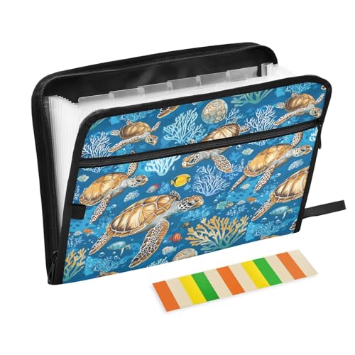 Sea Turtle Fish File Folders, Plastic Folders with 13 Pockets, Expandable File Folder for Documents School Students Office, Aesthetic Folder with Labels A4 Letter Size - color: Multicolor 16