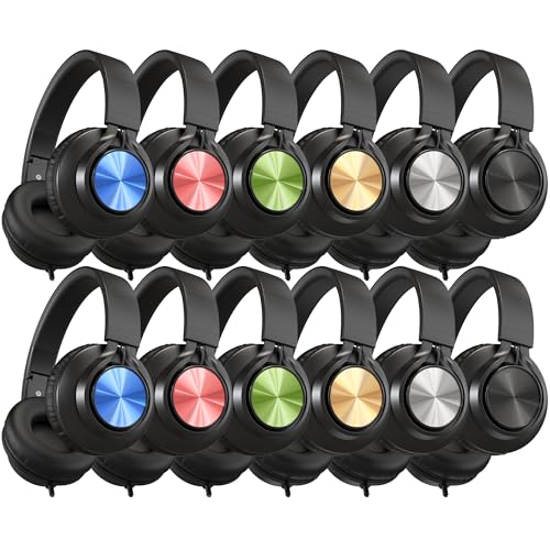 AILIHEN Classroom Headphones Bulk 12-Pack, K-12 School Headphones with Mic for Students, Teens, Foldable Adjustable Over-Ear Headphones with 3.5mm Jack for Chromebook, Laptop & Tablet - (Mixed Color) - color: 12 Mixed Color