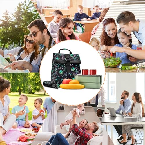 MNSRUU Insulated Lunch Bags Women Men, Magic Skulls Portable Reusable Thermal Meal Tote Cooler Bag Organizer, Adjustable Shoulder Strap, Handle - color: Skulls 192