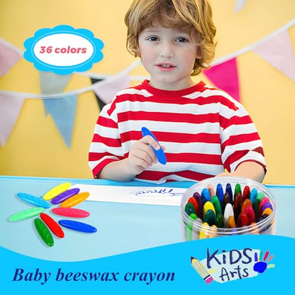 36-Color Washable Peanut Crayons for Toddlers 1-3 & Kids Ages 4-8 | Ergonomic Easy-Grip Jumbo Crayons for Fine Motor Skills & Toddler Art Supplies